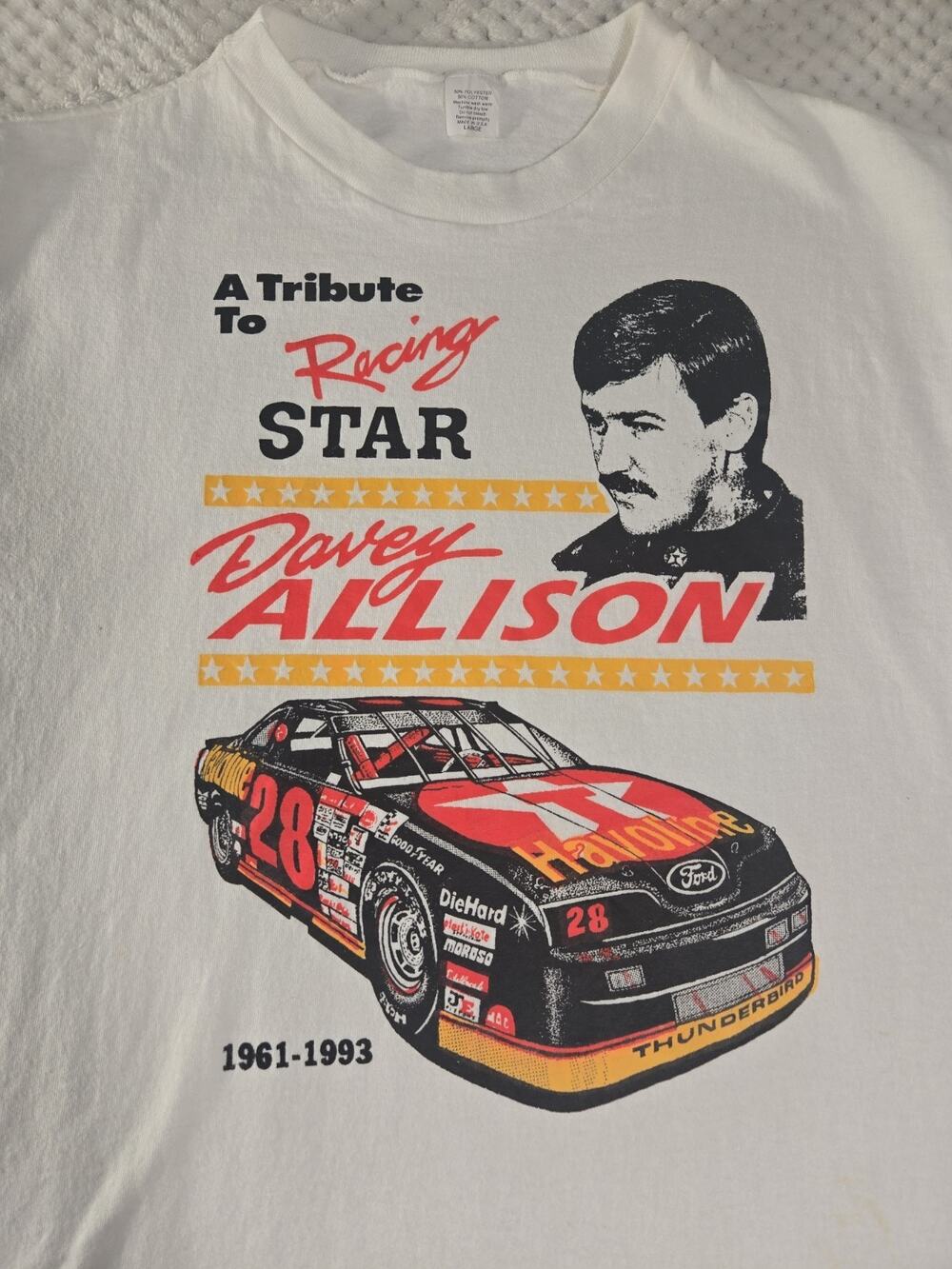 Vintage 1993 Davey Allison Tribute Racing Star NASCAR T Shirt USA Made Large...